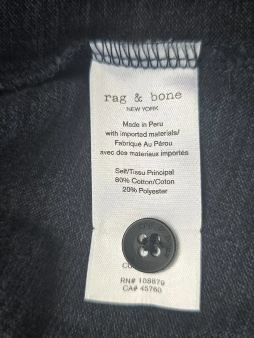 Rag & Bone Mens Flame Cotton Slub Polo Ultra Soft Lightweight Large L Black